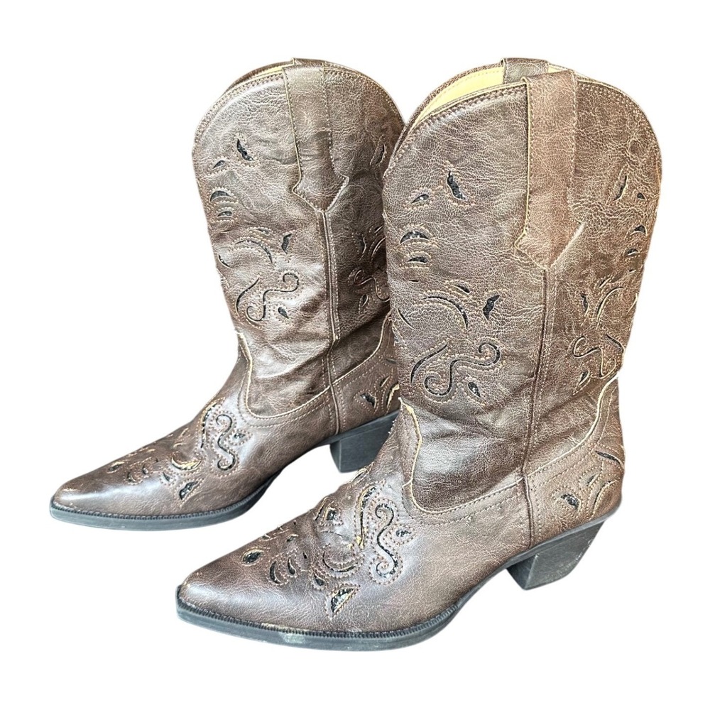 Roper Women's Chloe Faux Leather Cowgirl Boots Size 9.5 Brown